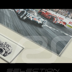 Porsche Rahmen 919 Hybrid n° 19 Sieger 24h Le Mans 2015 Schwarzer Holzrahmen mit Skizze 25 x 30 cm - Uli Ehret