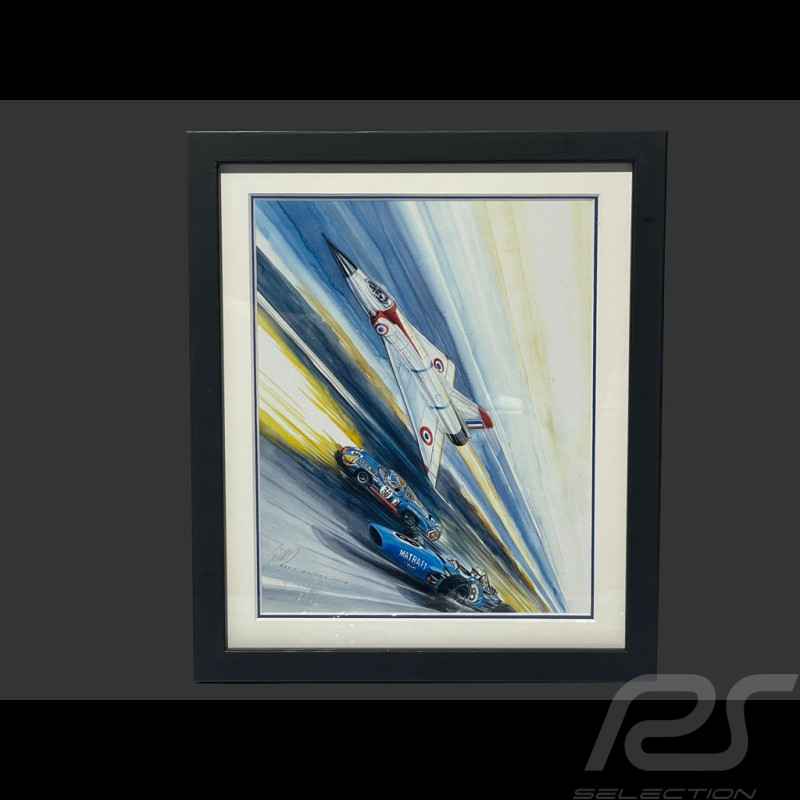 Matra Rahmen MS10 / Alpine A220 / Mirage "La Vitesse" Schwarzer Holzrahmen mit Skizze 25 x 30 cm - Uli Ehret