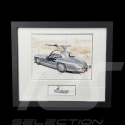 Cadre Mercedes-Benz 300 SL 1954 Cadre en Bois Noir avec esquisse 25 x 30 cm - Uli Ehret