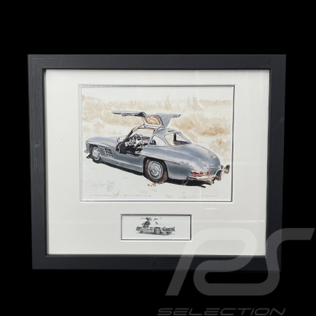Mercedes-Benz Rahmen 300 SL 1954 Schwarzer Holzrahmen mit Skizze 25 x 30 cm - Uli Ehret