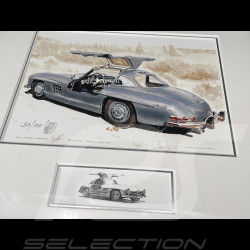 Mercedes-Benz Rahmen 300 SL 1954 Schwarzer Holzrahmen mit Skizze 25 x 30 cm - Uli Ehret