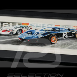 Ford Rahmen GT40 Mk.II n° 2 / Porsche 906/6L Carrera 6 n° 31 24h Le Mans 1966 Schwarzer Holzrahmen 25 x 30 cm - Uli Ehret