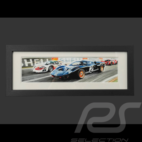 Ford Rahmen GT40 Mk.II n° 2 / Porsche 906/6L Carrera 6 n° 31 24h Le Mans 1966 Schwarzer Holzrahmen 25 x 30 cm - Uli Ehret