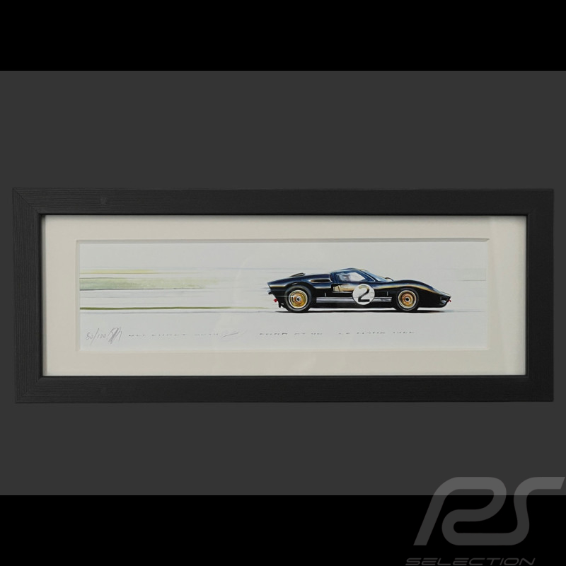 Cadre Ford GT40 Mk.II n° 2 Vainqueur 24h Le Mans 1966 Cadre en Bois Noir 38 x 15 cm - Uli Ehret