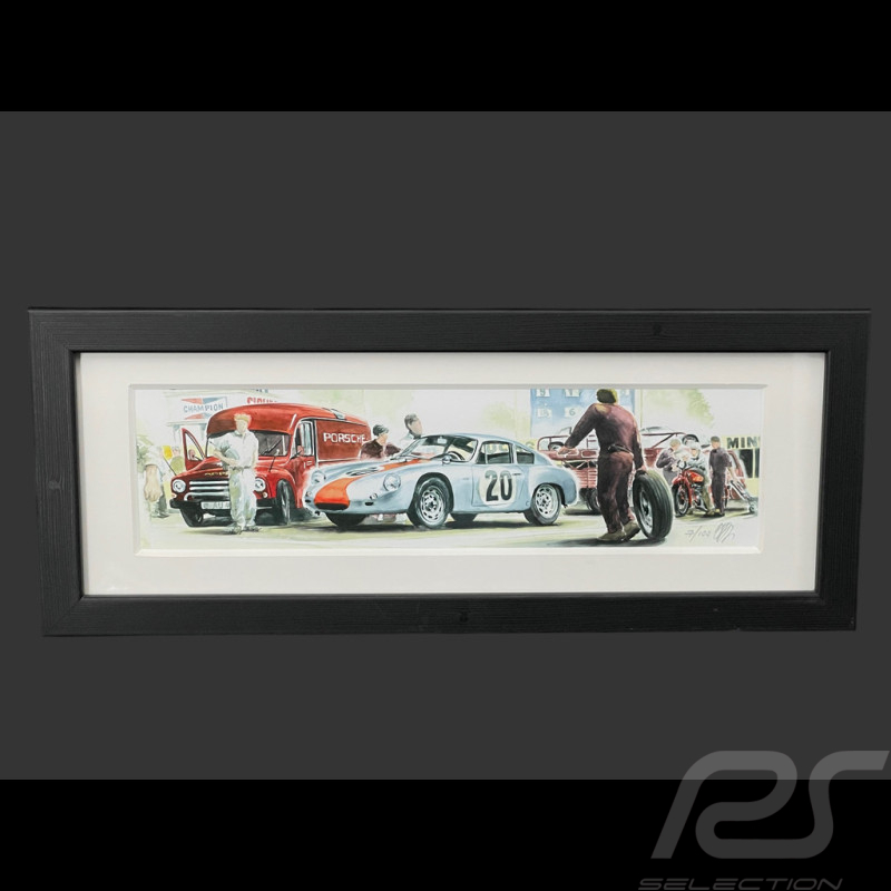 Porsche Rahmen 356 Abarth GTL n° 20 Goodwood 1962 Schwarzer Holzrahmen 38 x 15 cm - Uli Ehret