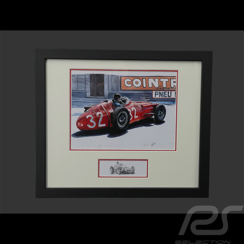 Cadre Maserati 250F n° 32 GP Monaco 1957 Cadre en Bois Noir avec esquisse 25 x 30 cm - Uli Ehret