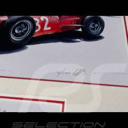 Maserati Frame 250F n° 32 Monaco GP 1957 Black Wooden Frame with Sketch 25 x 30 cm - Uli Ehret