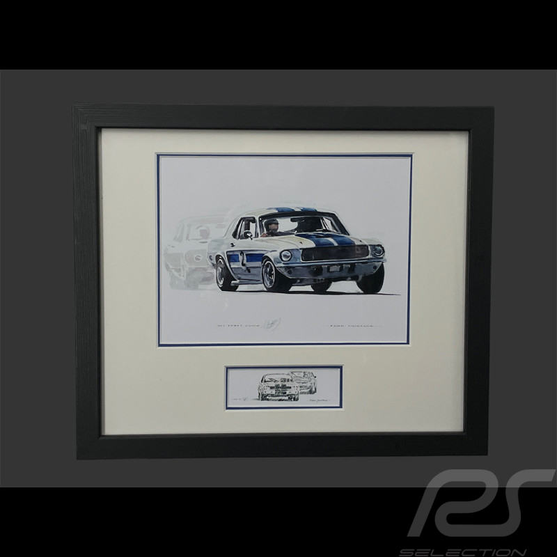 Ford Frame Shelby Mustang GT350 n° 2 1965 Black Wooden Frame with Sketch 25 x 30 cm - Uli Ehret