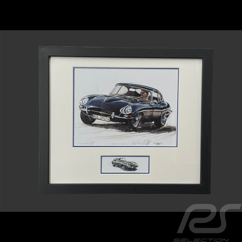 Jaguar Frame E-Type Coupe 1961 Black Wooden Frame with Sketch 25 x 30 cm - Uli Ehret