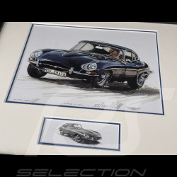 Cadre Jaguar E-Type Coupe 1961 Cadre en Bois Noir avec esquisse 25 x 30 cm - Uli Ehret