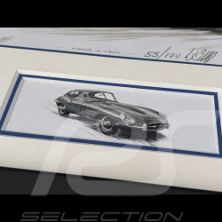 Jaguar Rahmen E-Typ Coupe 1961 Schwarzer Holzrahmen mit Skizze 25 x 30 cm - Uli Ehret