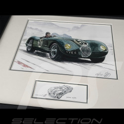 Jaguar Frame C-Type n° 50 Nürburgring 1953 Black Wooden Frame with Sketch 25 x 30 cm - Uli Ehret
