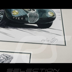 Cadre Jaguar C-Type n° 50 Nürburgring 1953 Cadre en Bois Noir avec esquisse 25 x 30 cm - Uli Ehret