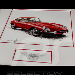 Jaguar Frame E-Type Series 1 1962 Black Wooden Frame with Sketch 25 x 30 cm - Uli Ehret
