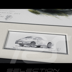 Cadre Porsche 911 Coupe 1967 Jaune Cadre en Bois Noir avec esquisse 25 x 30 cm - Uli Ehret