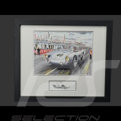 Porsche Rahmen 550 n° 40 24h Le Mans 1954 Schwarzer Holzrahmen mit Skizze 25 x 30 cm - Uli Ehret