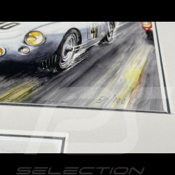 Cadre Porsche 550 n° 40 24h Le Mans 1954 Cadre en Bois Noir avec esquisse 25 x 30 cm - Uli Ehret