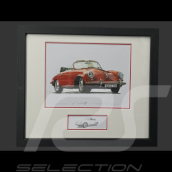 Porsche Rahmen 356 C Cabriolet 1963 Rot Schwarzer Holzrahmen mit Skizze 25 x 30 cm - Uli Ehret