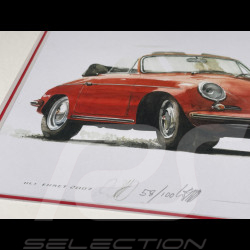 Porsche Frame 356 C Convertible 1963 Red Black Wooden Frame with Sketch 25 x 30 cm - Uli Ehret