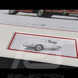 Porsche Rahmen 356 C Cabriolet 1963 Rot Schwarzer Holzrahmen mit Skizze 25 x 30 cm - Uli Ehret