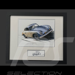 Porsche Rahmen 356 A Carrera Coupe 1956 Schwarzer Holzrahmen mit Skizze 25 x 30 cm - Uli Ehret