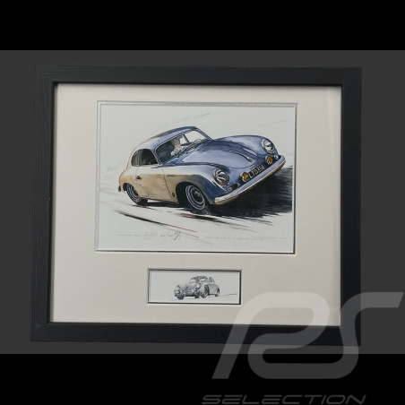 Cadre Porsche 356 A Carrera Coupe 1956 Cadre en Bois Noir avec esquisse 25 x 30 cm - Uli Ehret