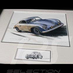 Cadre Porsche 356 A Carrera Coupe 1956 Cadre en Bois Noir avec esquisse 25 x 30 cm - Uli Ehret