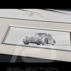 Porsche Rahmen 356 A Carrera Coupe 1956 Schwarzer Holzrahmen mit Skizze 25 x 30 cm - Uli Ehret