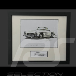 Cadre Mercedes-Benz 300 SL Roadster 1957 Cadre en Bois Noir avec esquisse 25 x 30 cm - Uli Ehret