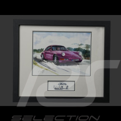 Cadre Porsche 911 Coupe Type 964 1988 Cadre en Bois Noir avec esquisse 25 x 30 cm - Uli Ehret