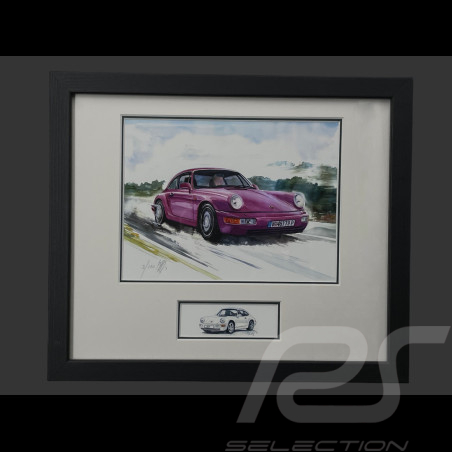 Cadre Porsche 911 Coupe Type 964 1988 Cadre en Bois Noir avec esquisse 25 x 30 cm - Uli Ehret