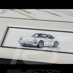 Cadre Porsche 911 Coupe Type 964 1988 Cadre en Bois Noir avec esquisse 25 x 30 cm - Uli Ehret