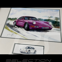 Cadre Porsche 911 Coupe Type 964 1988 Cadre en Bois Noir avec esquisse 25 x 30 cm - Uli Ehret