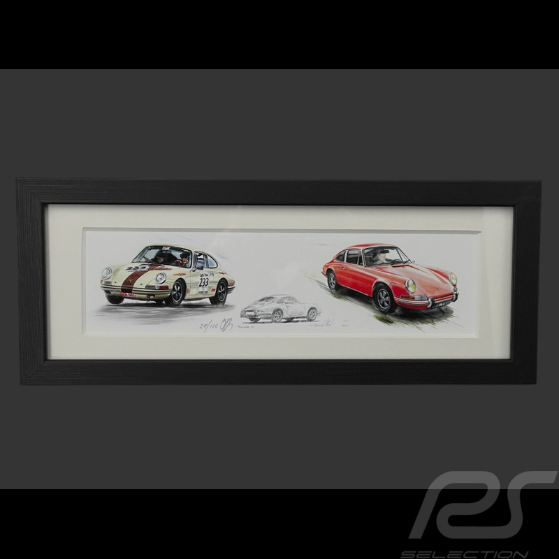 Porsche Rahmen 911 S 1974 und 911 T 1972 Schwarzer Holzrahmen 38 x 15 cm - Uli Ehret