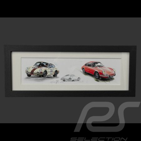 Porsche Frame 911 S 1974 and 911 T 1972 Black Wooden Frame 38 x 15 cm - Uli Ehret