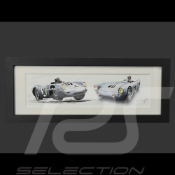 Porsche Rahmen 550 Spyder n° 37 24h Le Mans 1954 Schwarzer Holzrahmen 38 x 15 cm - Uli Ehret