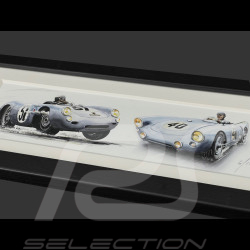 Cadre Porsche 550 Spyder n° 37 24h Le Mans 1954 Cadre en Bois Noir 38 x 15 cm - Uli Ehret