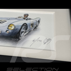 Cadre Porsche 550 Spyder n° 37 24h Le Mans 1954 Cadre en Bois Noir 38 x 15 cm - Uli Ehret
