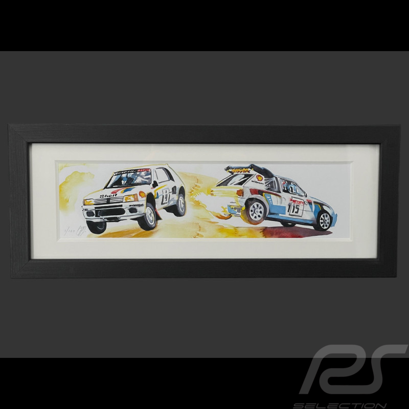 Cadre Peugeot 205 Turbo 16 Rallye 1985 Cadre en Bois Noir 38 x 15 cm - Uli Ehret