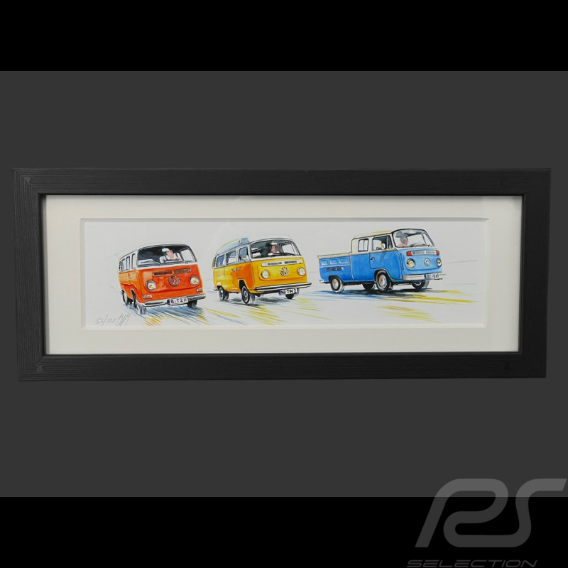 Cadre Volkswagen Combi T3 Bus / T3 Westfalia / T2 Pickup Cadre en Bois Noir 38 x 15 cm - Uli Ehret