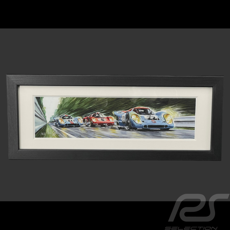 Steve McQueen Frame Porsche 917 KH n° 21 24h Le Mans 1970 Black Wooden Frame 38 x 15 cm - Uli Ehret