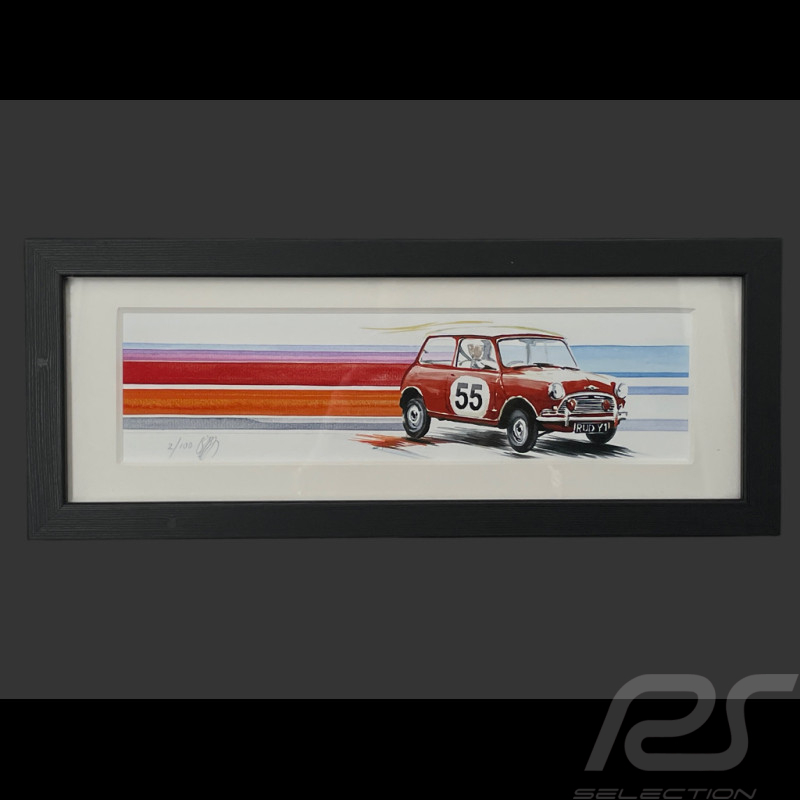 Mini Cooper Rahmen n° 55 1960 Schwarzer Holzrahmen 38 x 15 cm - Uli Ehret