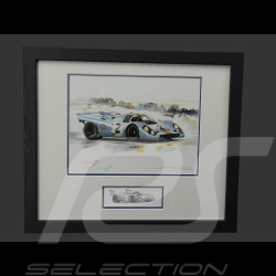 Cadre Porsche 917 KH n° 2 Vainqueur 24h Daytona 1970 Cadre en Bois Noir avec esquisse 25 x 30 cm - Uli Ehret