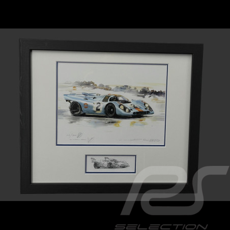Porsche Rahmen 917 KH n° 2 Sieger 24h Daytona 1970 Schwarzer Holzrahmen mit Skizze 25 x 30 cm - Uli Ehret