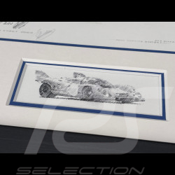 Cadre Porsche 917 KH n° 2 Vainqueur 24h Daytona 1970 Cadre en Bois Noir avec esquisse 25 x 30 cm - Uli Ehret