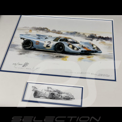 Porsche Frame 917 KH n° 2 Winner 24h Daytona 1970 Black Wooden Frame with Sketch 25 x 30 cm - Uli Ehret