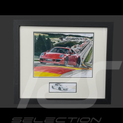 Porsche Frame 911 Coupe Type 991 2019 Porsche Speed Cup Spa  Black Wooden Frame with Sketch 25 x 30 cm - Uli Ehret