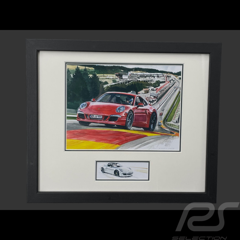Porsche Frame 911 Coupe Type 991 2019 Porsche Speed Cup Spa  Black Wooden Frame with Sketch 25 x 30 cm - Uli Ehret