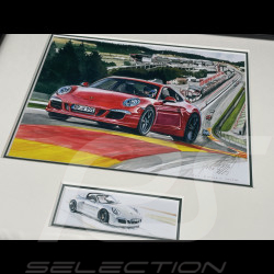 Cadre Porsche 911 Coupe Type 991 2019 Porsche Speed Cup Spa Cadre en Bois Noir avec esquisse 25 x 30 cm - Uli Ehret