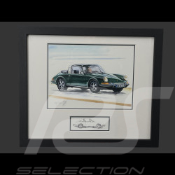 Porsche Rahmen 911 Targa Typ F 1966 Schwarzer Holzrahmen mit Skizze 25 x 30 cm - Uli Ehret